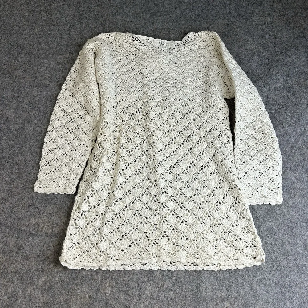 Vintage Christie & Jill Sweater Womens Small Crochet Open Knit Boho Coastal